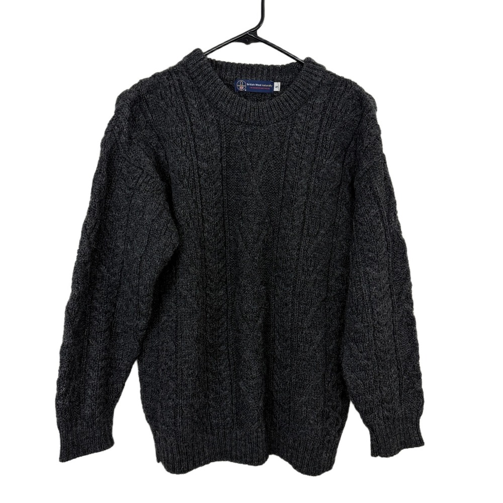 British Wool Naturally Sweater Mens Small Gray Cable Knit Pullover J M Cooper